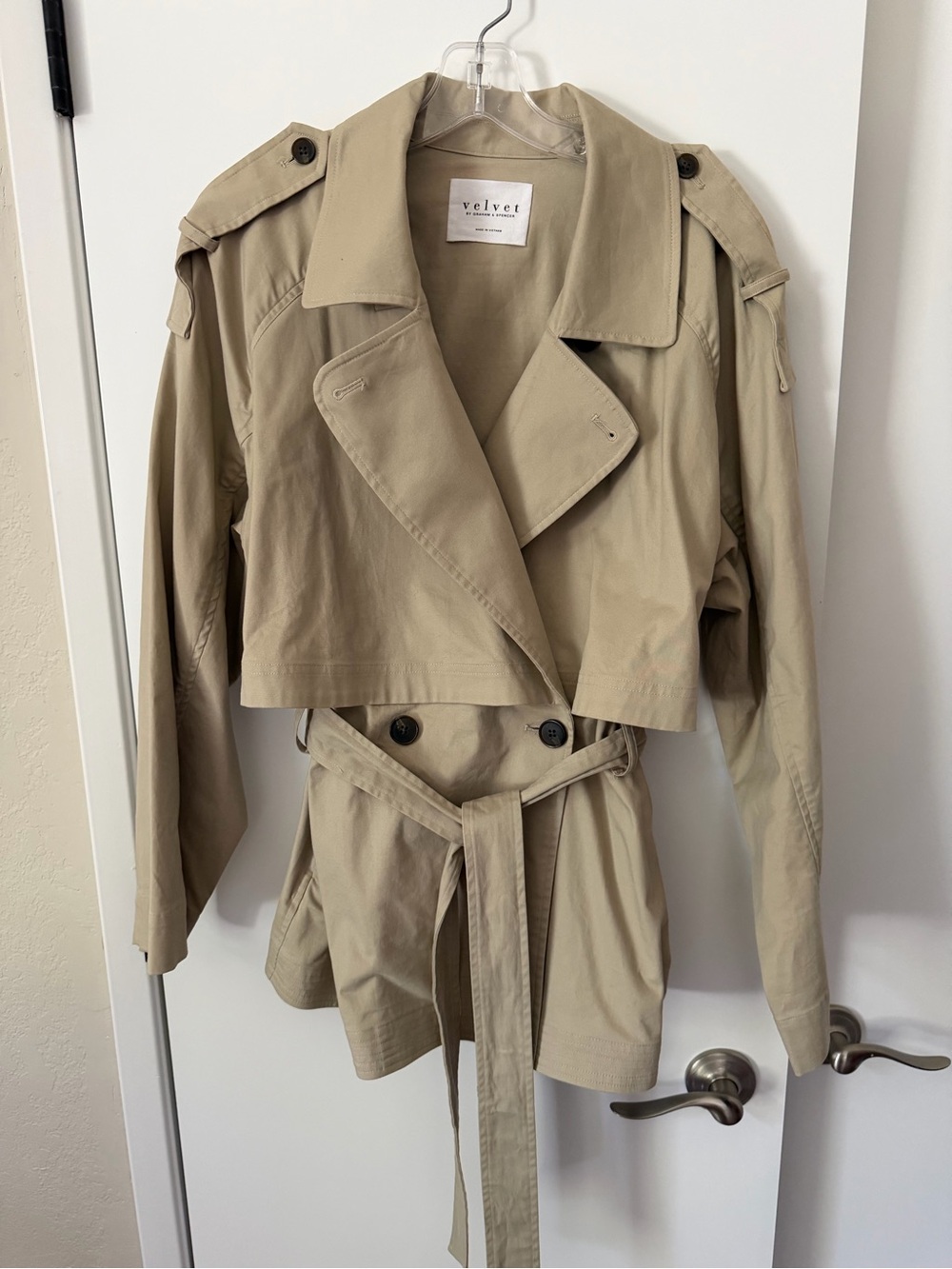 Velvet by Graham & Spencer Cropped Trench Coat in Khaki - Size M